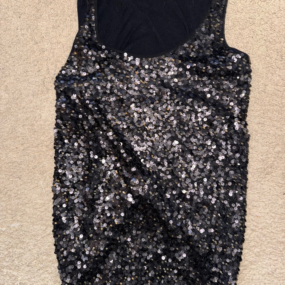 Express Black Sequin Blouse with Added Tie in Back